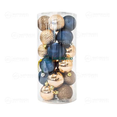 ESFERAS DE PLÀSTICO AZUL MARINO Y COBRE 24-PK