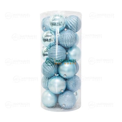 ESFERAS AZULES MATE, BRILLANTE Y DIAMANTADO 10cm 24-PK