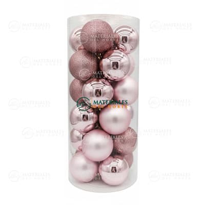 ESFERAS ROSAS MATE, BRILLANTE Y DIAMANTADO 10cm 24-PK
